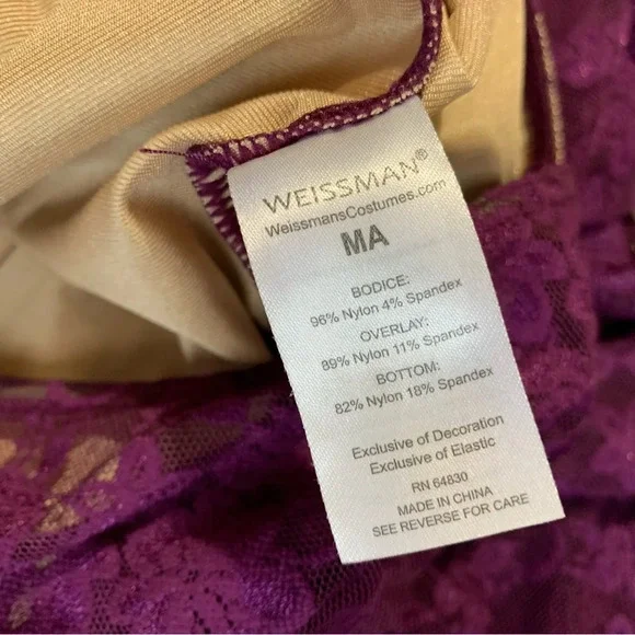 Weissman Long Sleeve Burgundy Lace Dance Costume size Medium - Picture 8 of 10